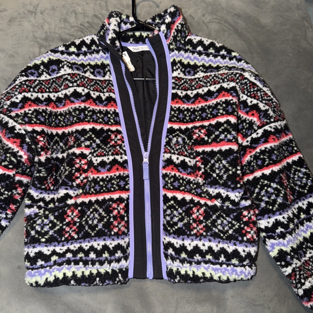 DSG Cozy Fleece Full Zip Jacket Girls M 10-12 Funky Purple Black Pink NWT